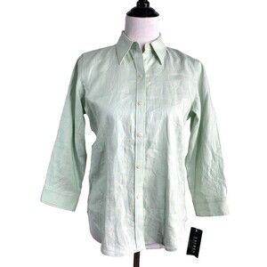 Lauren Ralph Lauren Linen Shirt Women's M Petite Willow Green 3/4 Sleeve NEW